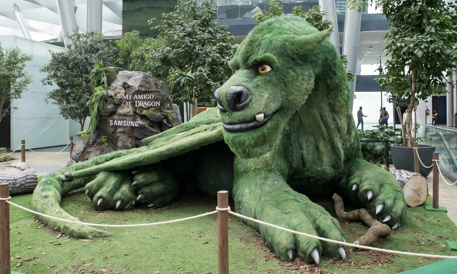 DISNEY — The real-scale dragon on the lawn, beside the MI AMIGO EL DRAGÓN rock